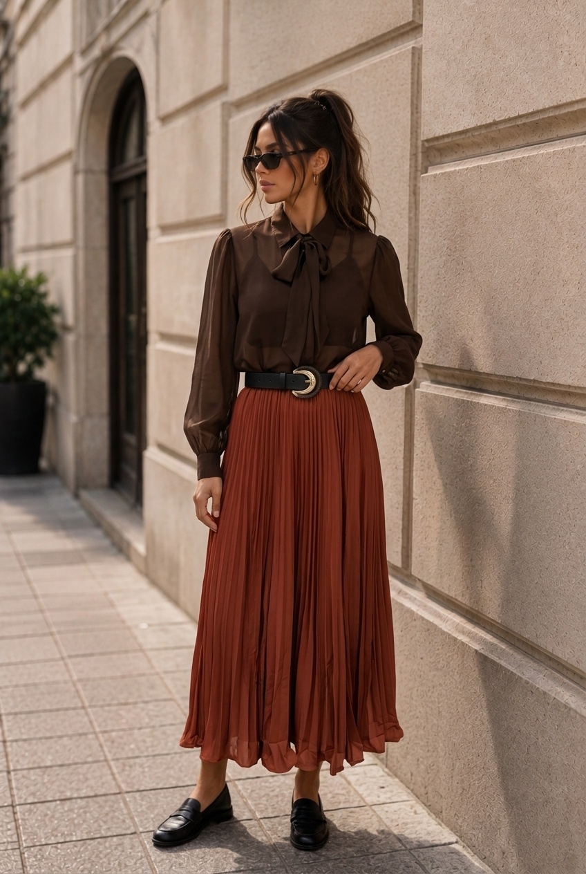 Grossista Madison - Gonna midi plissettata color ruggine