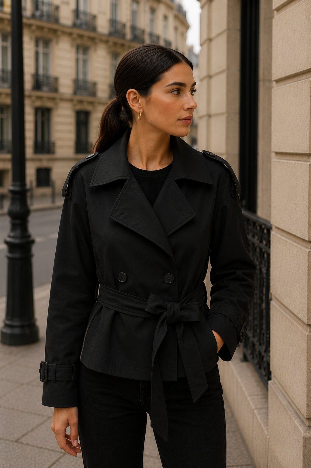 Grossista Madison - Trench corto nero con cintura