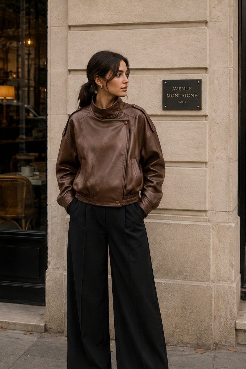 Großhändler Madison - Braune Oversize-Jacke mit asymmetrischem Stehkragen