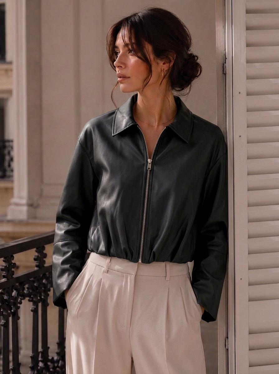Grossiste Madison - Veste courte en simili cuir noir