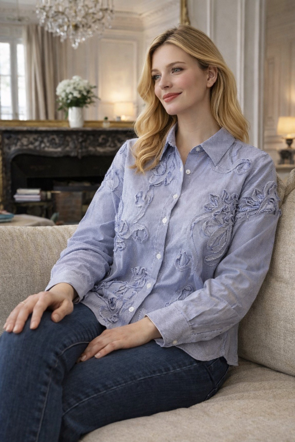 Wholesaler MAELLE - Long-sleeve cotton shirt with tone-on-tone fancy details M1525-2727