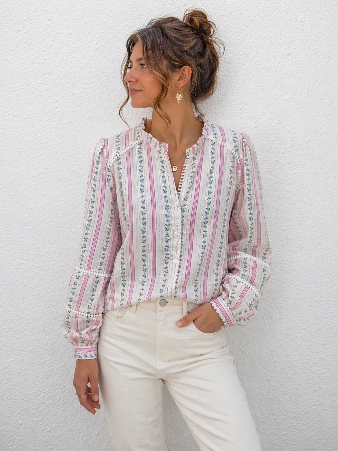 Wholesaler MAELLE - Plus size printed cotton shirt with long sleeves M372-5-2665