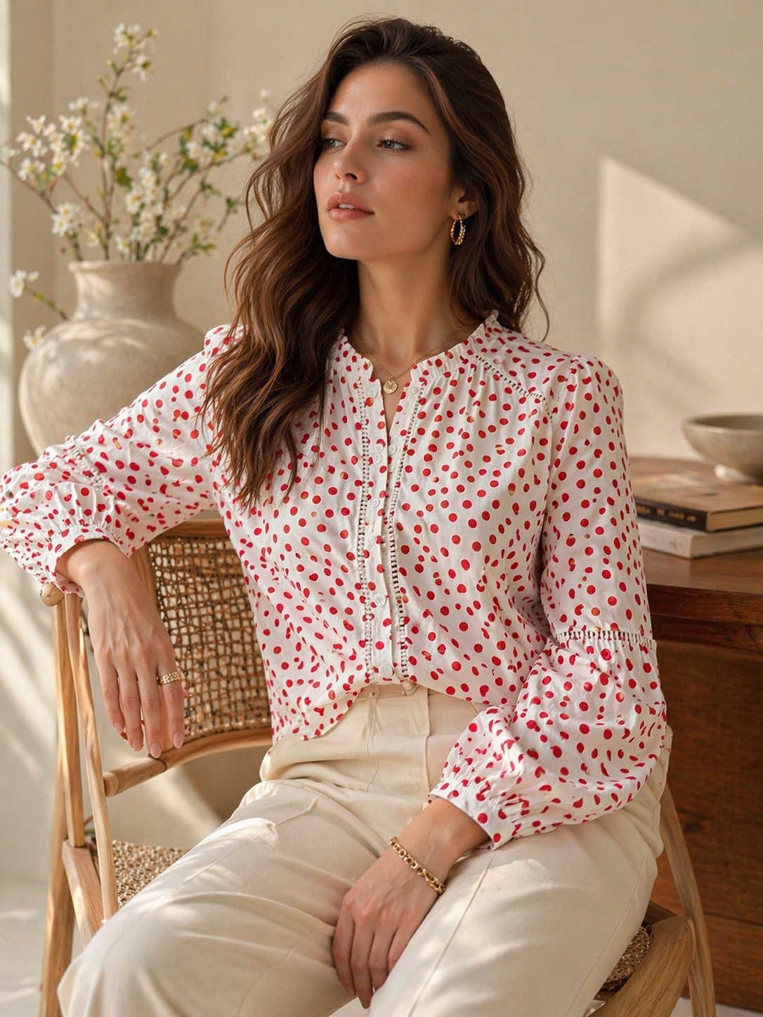 Wholesaler MAELLE - Long sleeve shirt with polka dot print in plus size M372-5-1856
