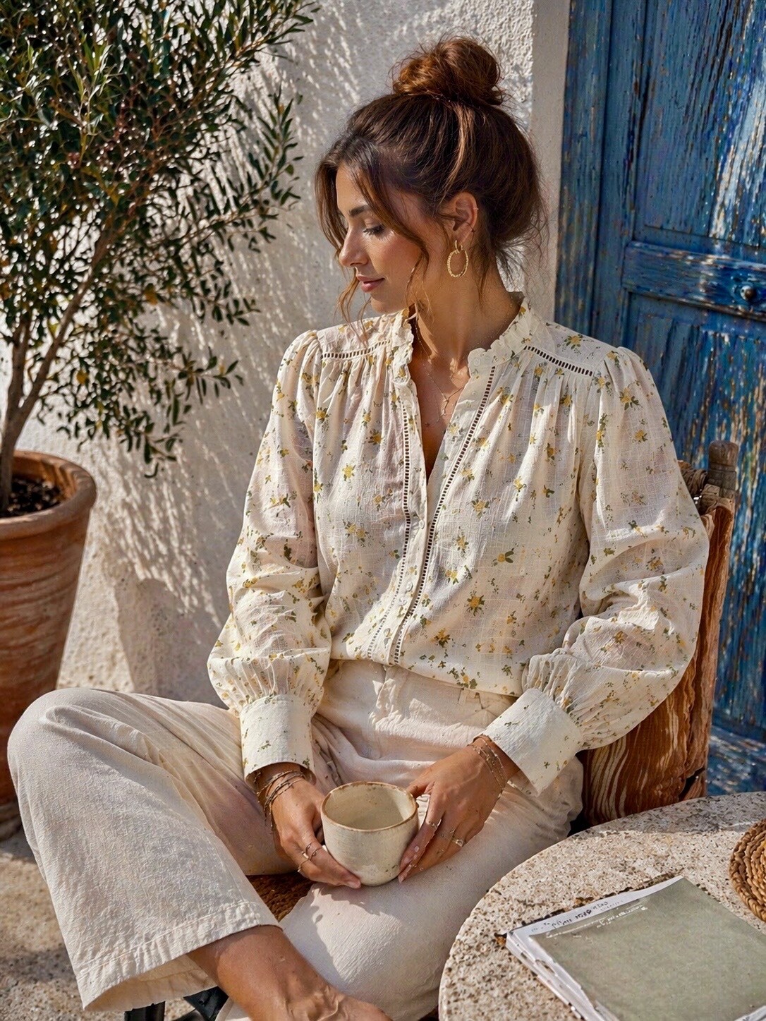 Wholesaler MAELLE - Printed cotton shirt with long sleeves in plus size M1293-5-2638