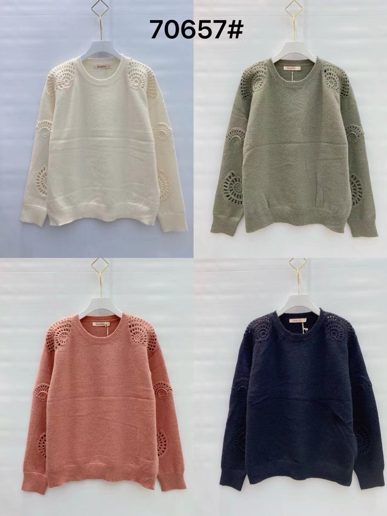 Grossiste MAELLE - Pull manches longues avec détails ajourés aux manches en taille unique grande taille 70657-5