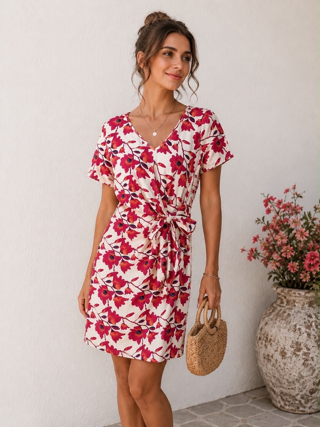 Mayorista MAELLE - Vestido corto estampado en talla grande con mangas cortas M1600-5-2877