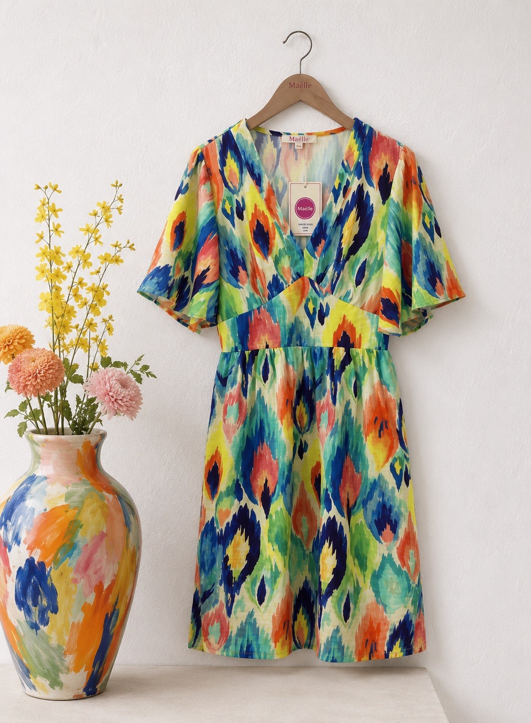 Grossiste MAELLE - Robe courte print en grande taille avec manches courtes M1282-5-2598