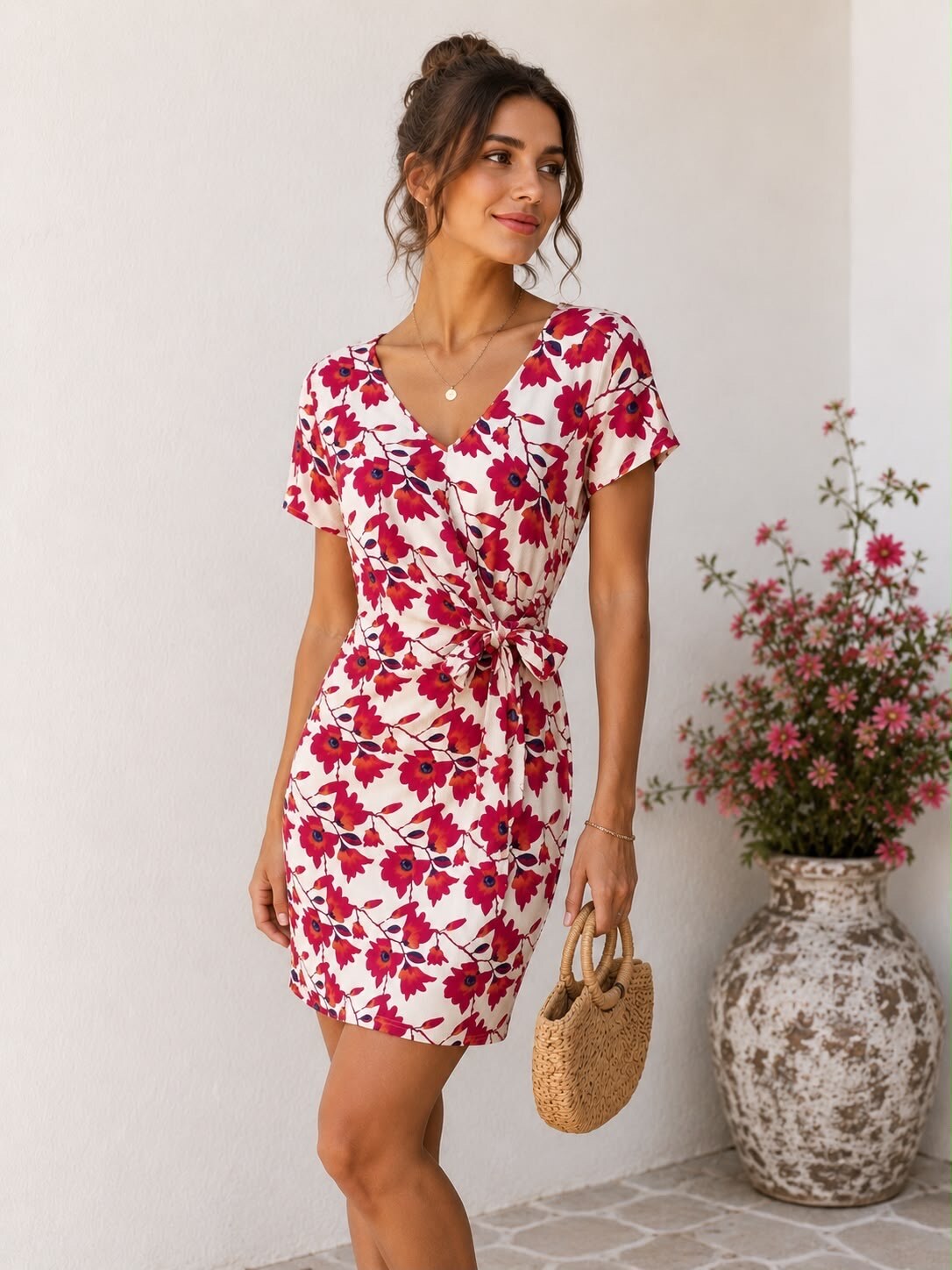 Mayorista MAELLE - Vestido corto estampado con mangas cortas M1600-2877