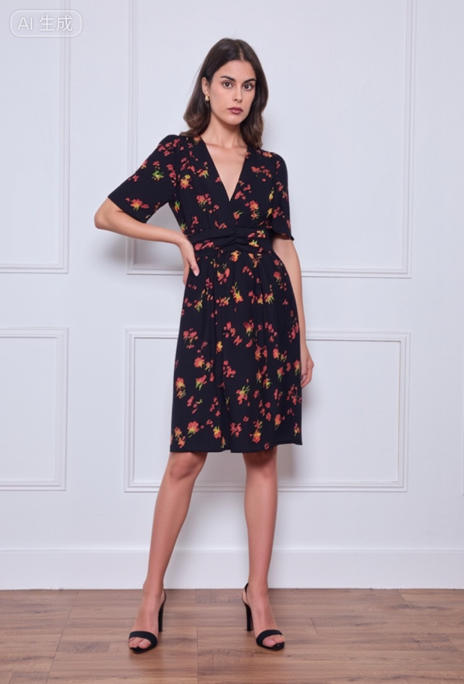 Wholesaler MAELLE - Plus size short print dress with short sleeves 1163-5-2579