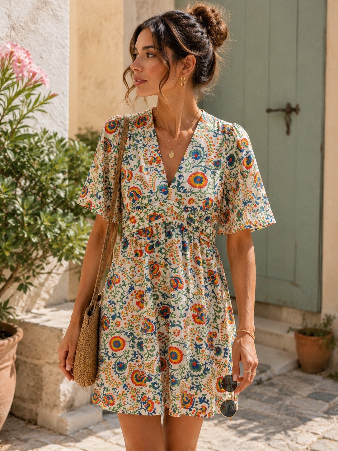 Wholesaler MAELLE - Short print dress with short sleeves in plus size M1098-5-2610