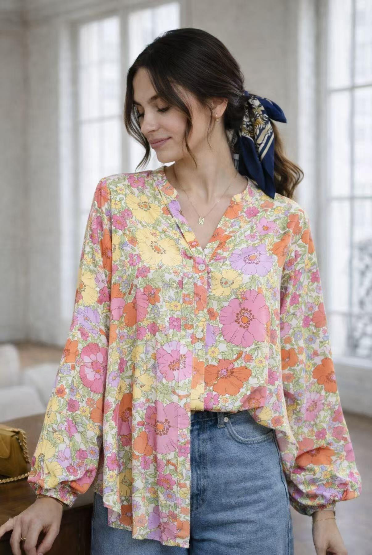Mayorista Maëlys Paris - Blusa de viscosa con estampado floral