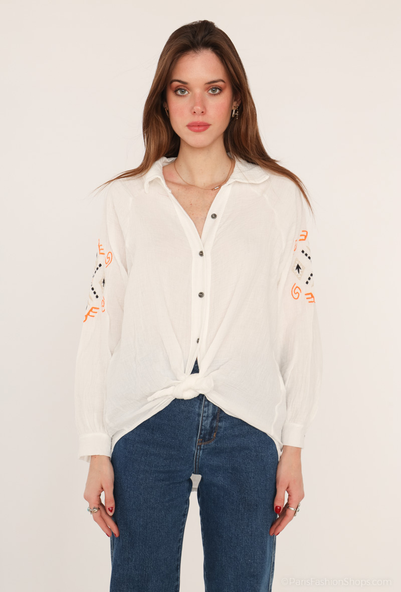 Grossiste Maëlys Paris - Chemise en coton de gaz avec broderie