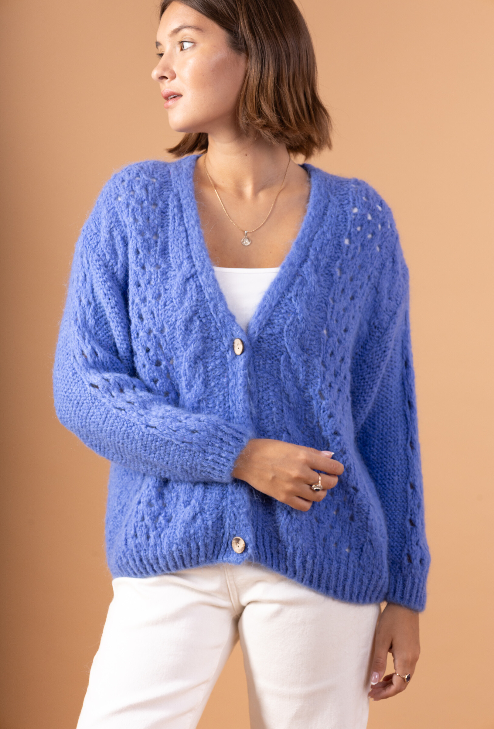 Grossiste Maëlys Paris - Gilet ajouré grosse maille en 30% mohair
