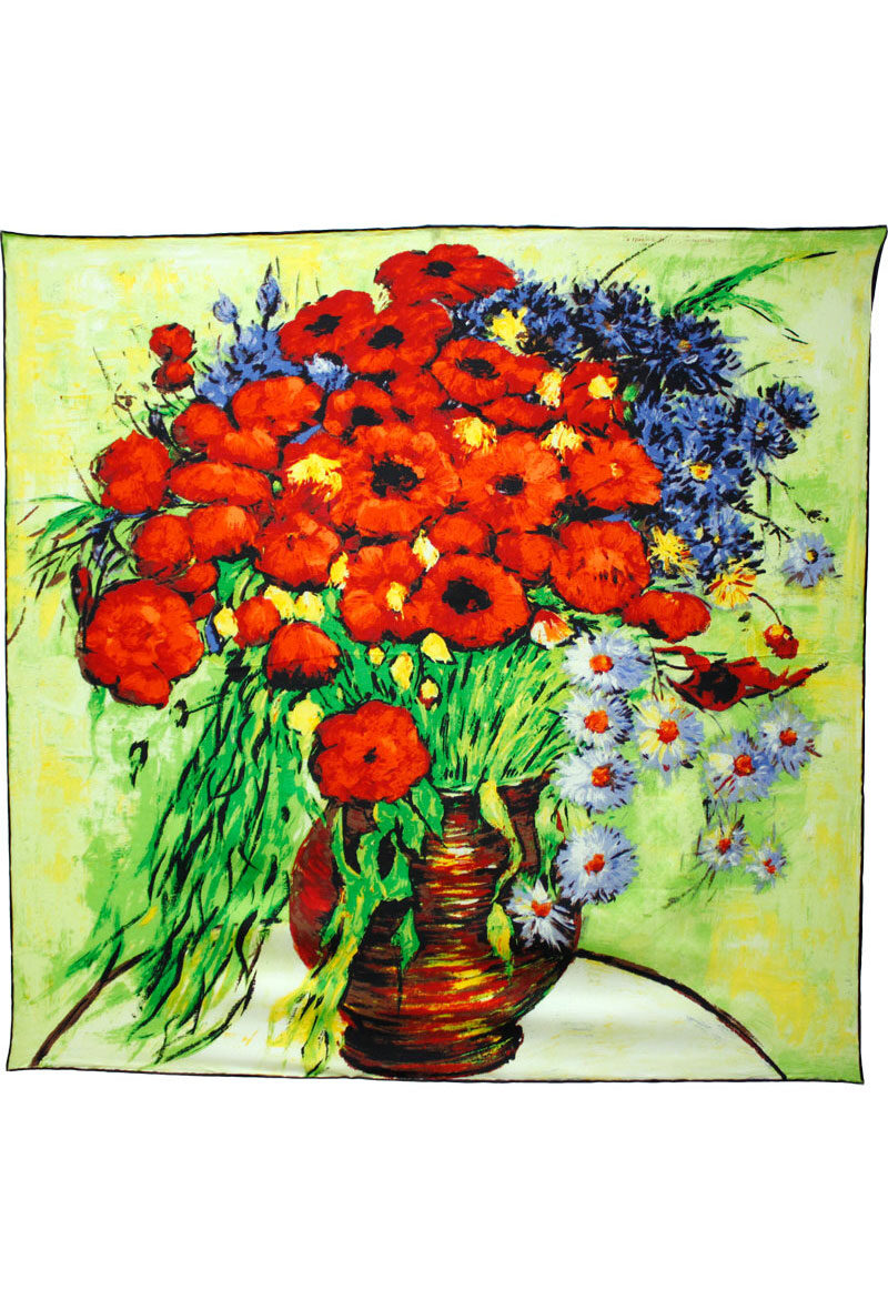 Grossiste Maison Fanli - Carré de soie - Vase avec marguerites et coquelicots Van gogh