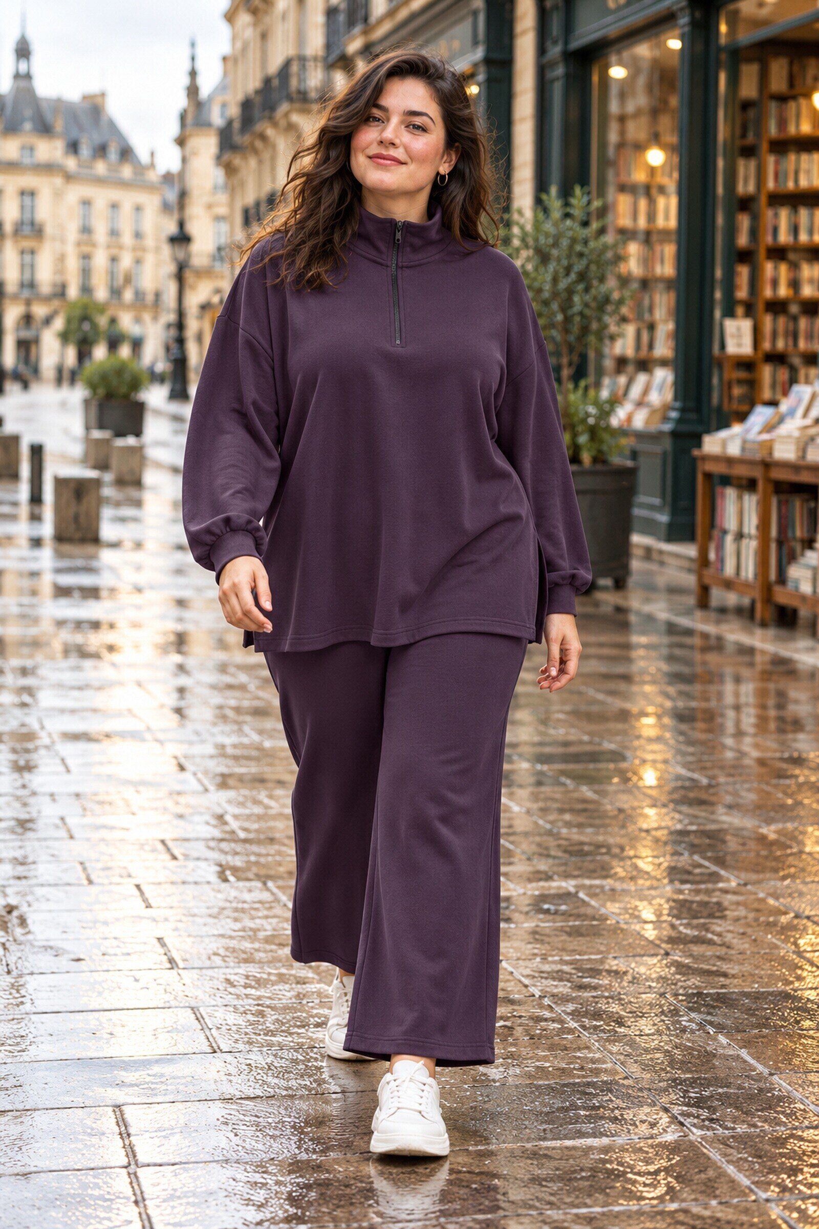 Großhändler Maison Noura - Jogginganzug-Set mit hohem Kragen und Reißverschluss