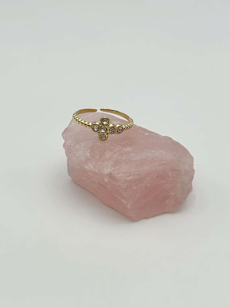 Wholesaler MAISON OKAMI - Fine cross ring with zirconium in stainless steel - Luminous elegance