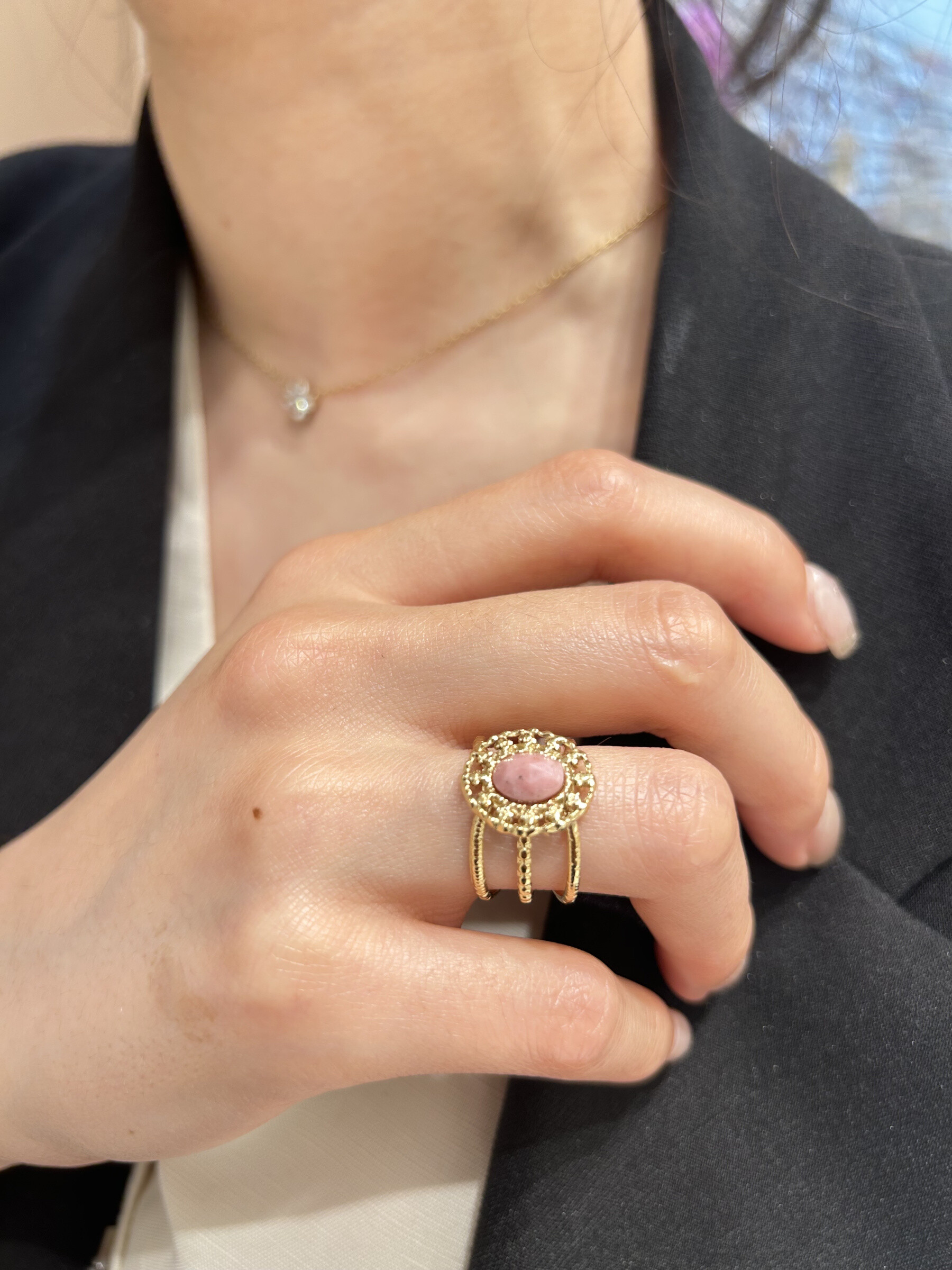Wholesaler MAISON OKAMI - Natural stone and stainless steel ring - Mineral elegance