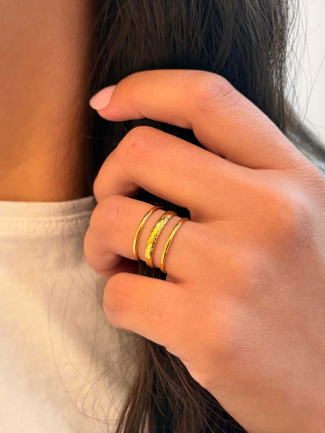 Wholesaler MAISON OKAMI - Modern stainless steel ring with three textures