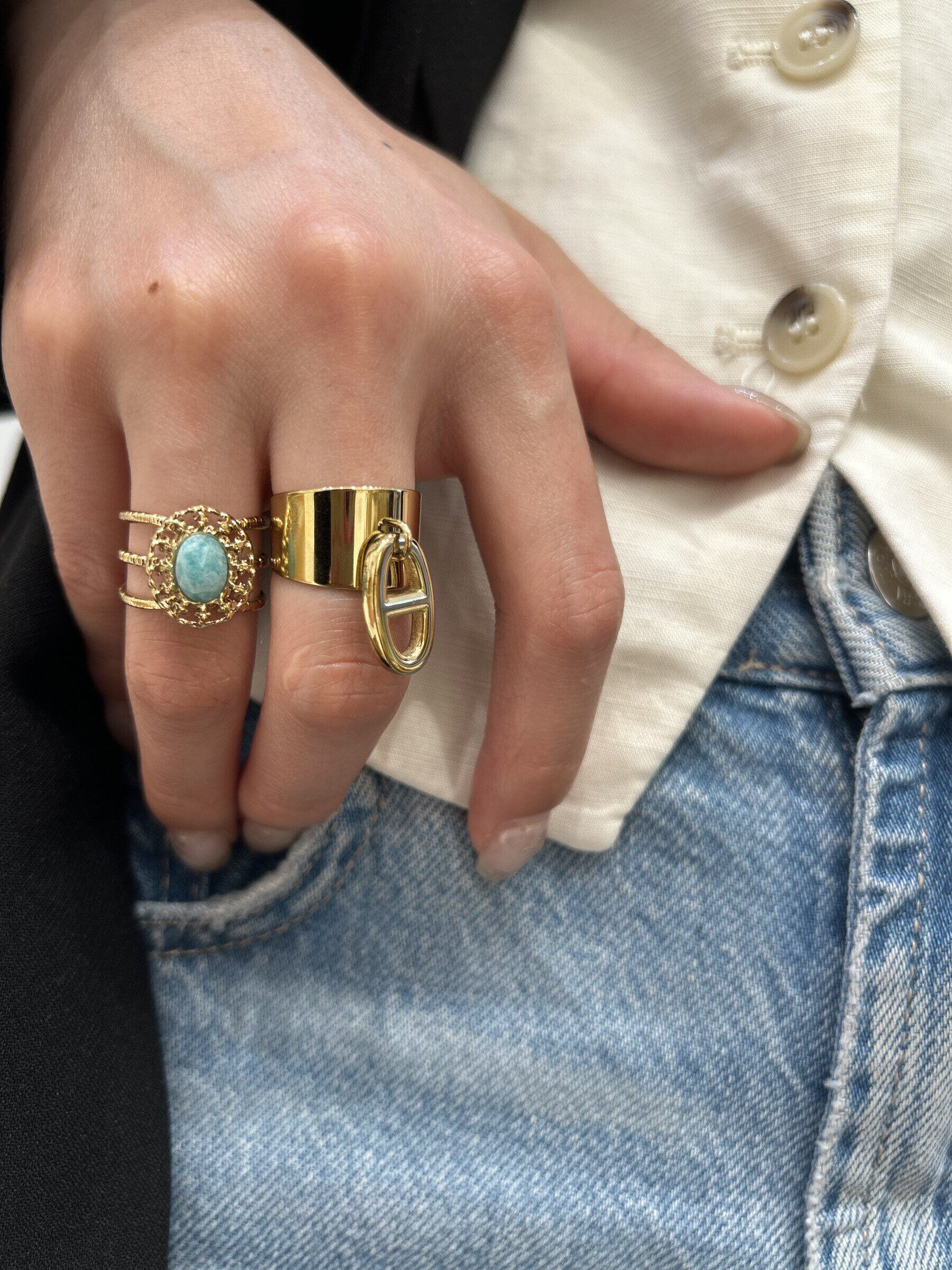 Wholesaler MAISON OKAMI - Natural stone and stainless steel ring - Mineral elegance