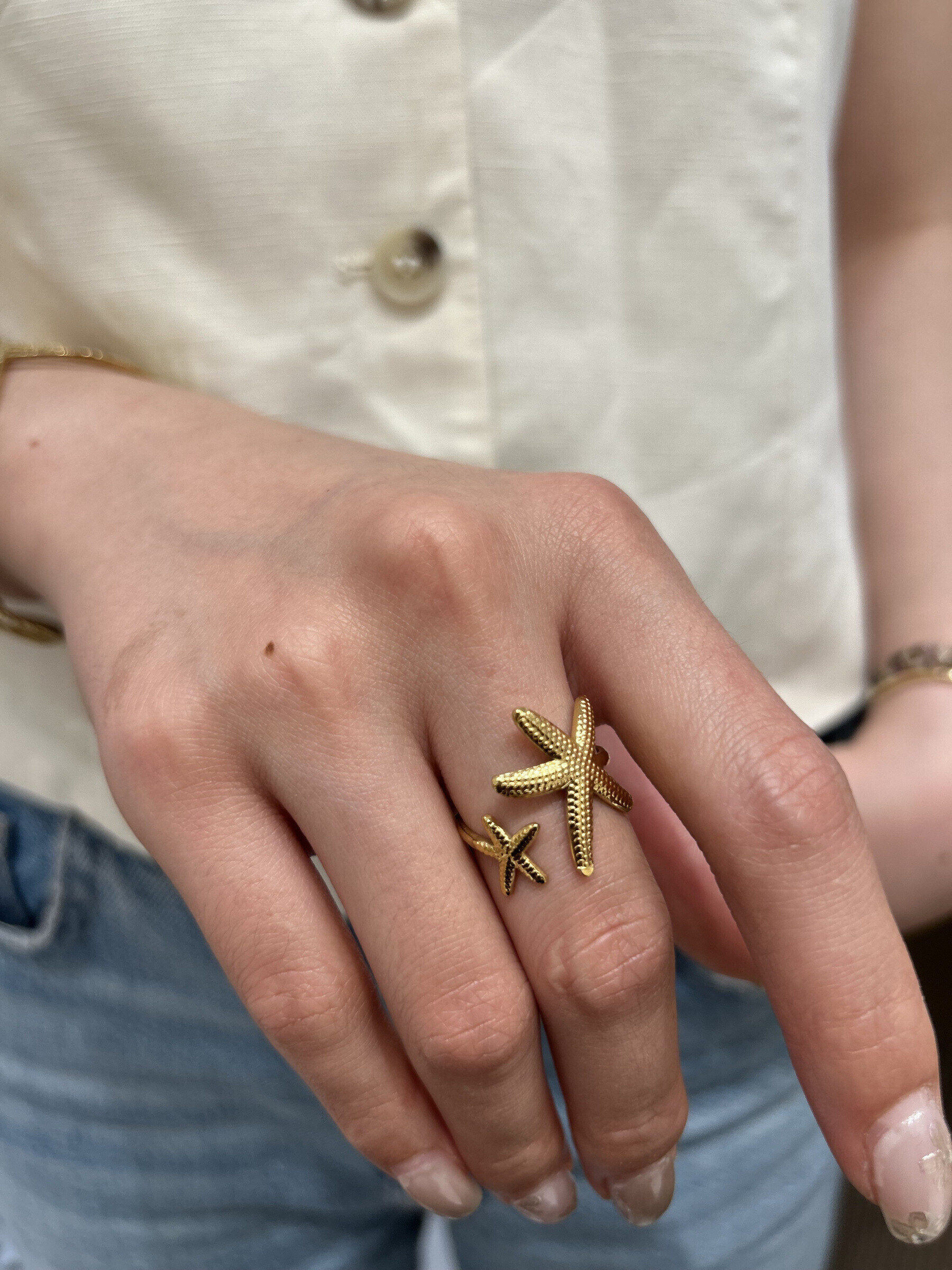 Wholesaler MAISON OKAMI - Double starfish stainless steel ring - Marine spirit