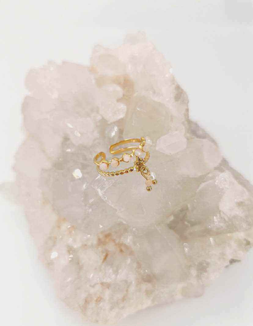 Grossiste MAISON OKAMI - Bague double rang breloque pierre