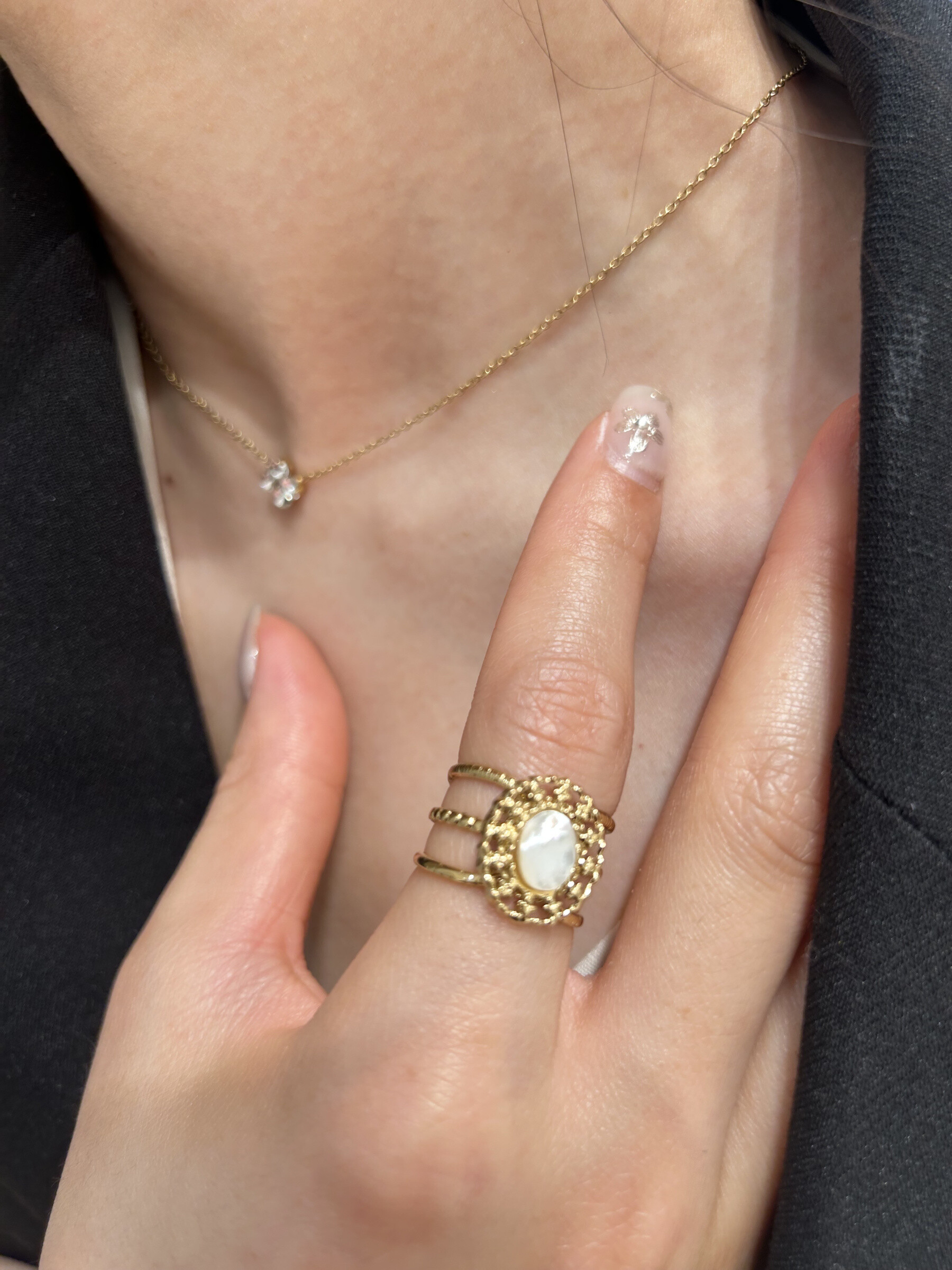 Wholesaler MAISON OKAMI - Natural stone and stainless steel ring - Mineral elegance