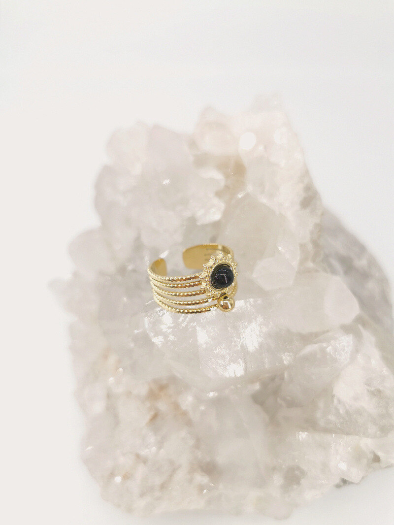 Wholesaler MAISON OKAMI - Blue stone stainless steel ring - Deep charm