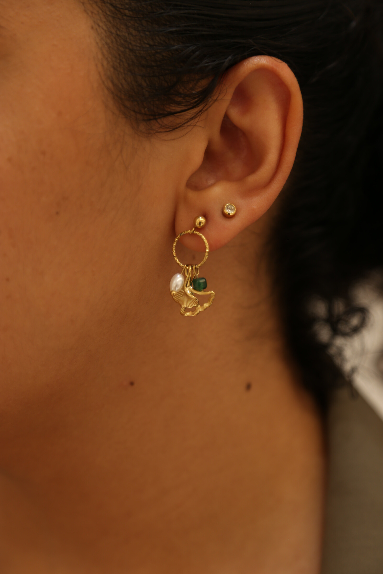 Wholesaler MAISON OKAMI - Ginkgo Leaf and Natural Stone Drop Earrings