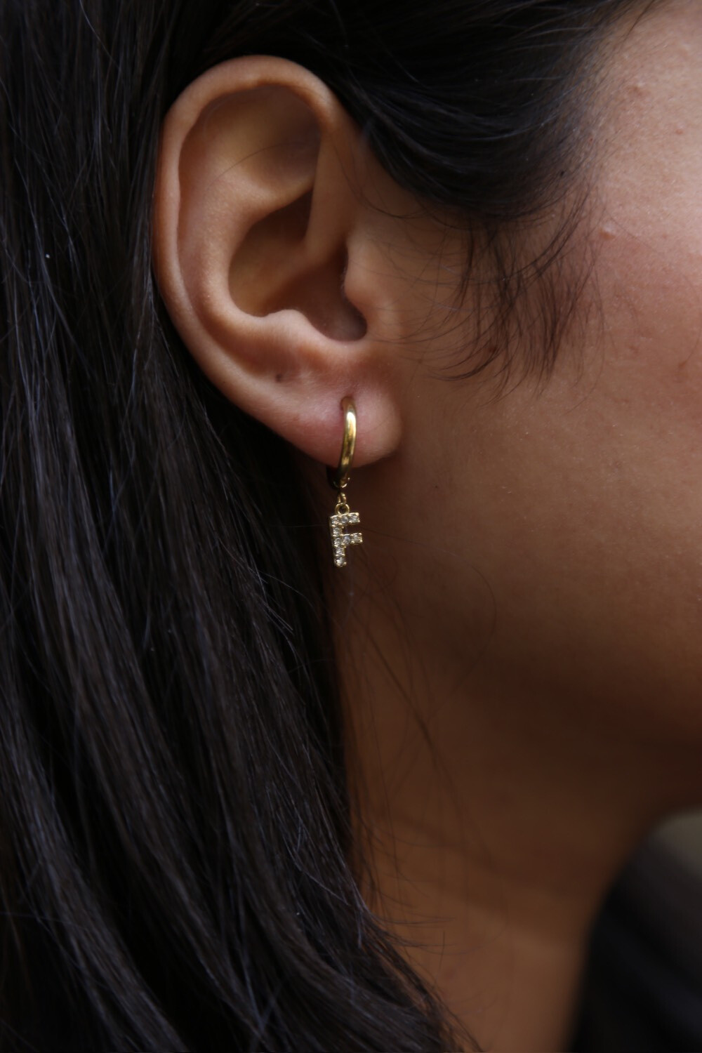 Wholesaler MAISON OKAMI - Hoop Earrings with Letter Pendant Set with Zirconium