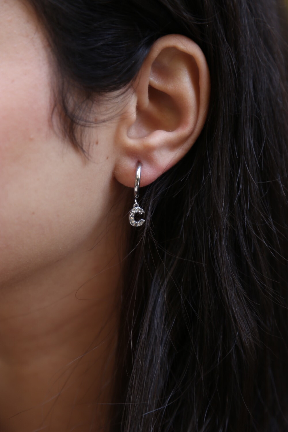 Wholesaler MAISON OKAMI - Hoop Earrings with Letter Pendant Set with Zirconium
