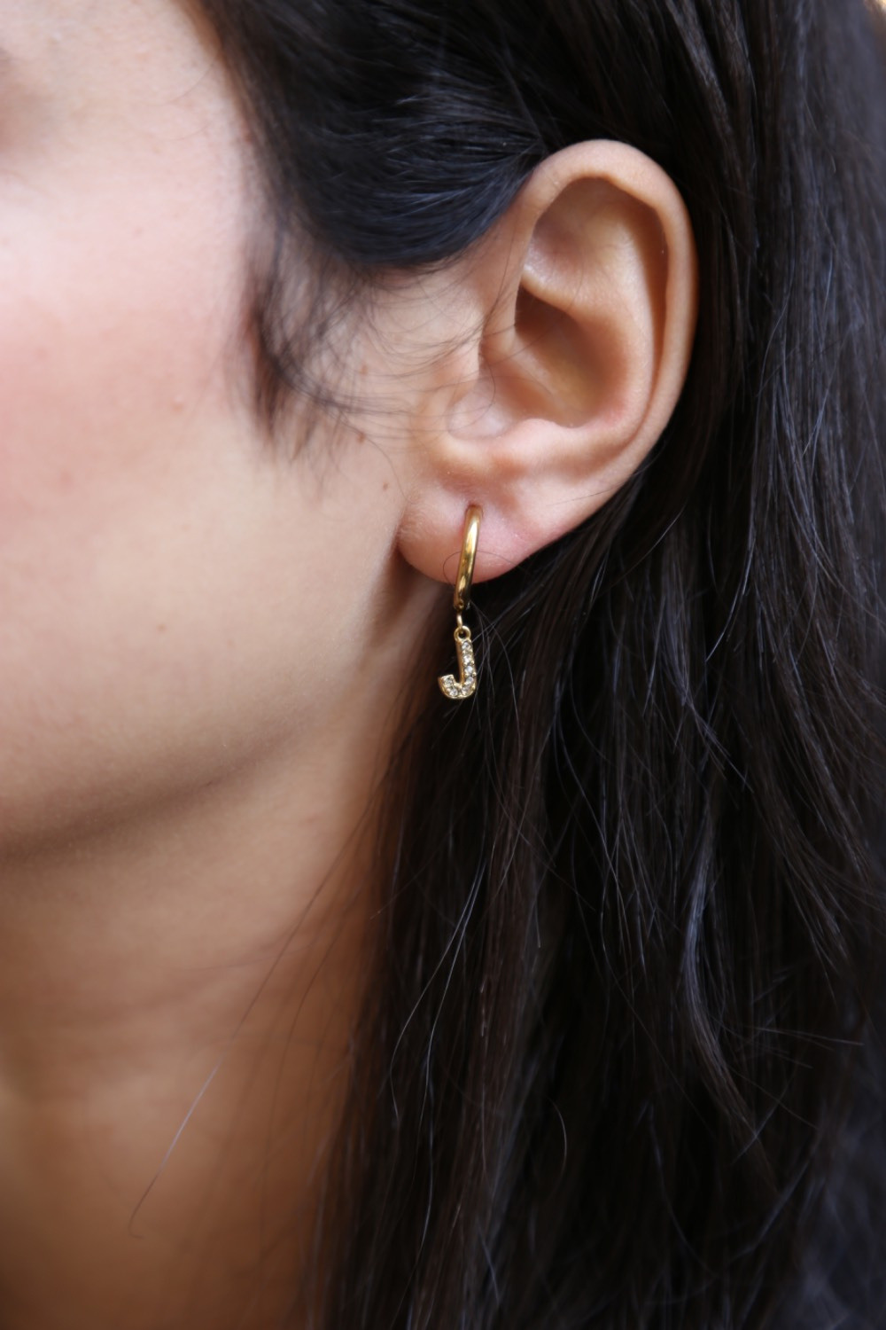 Wholesaler MAISON OKAMI - Hoop Earrings with Letter Pendant Set with Zirconium
