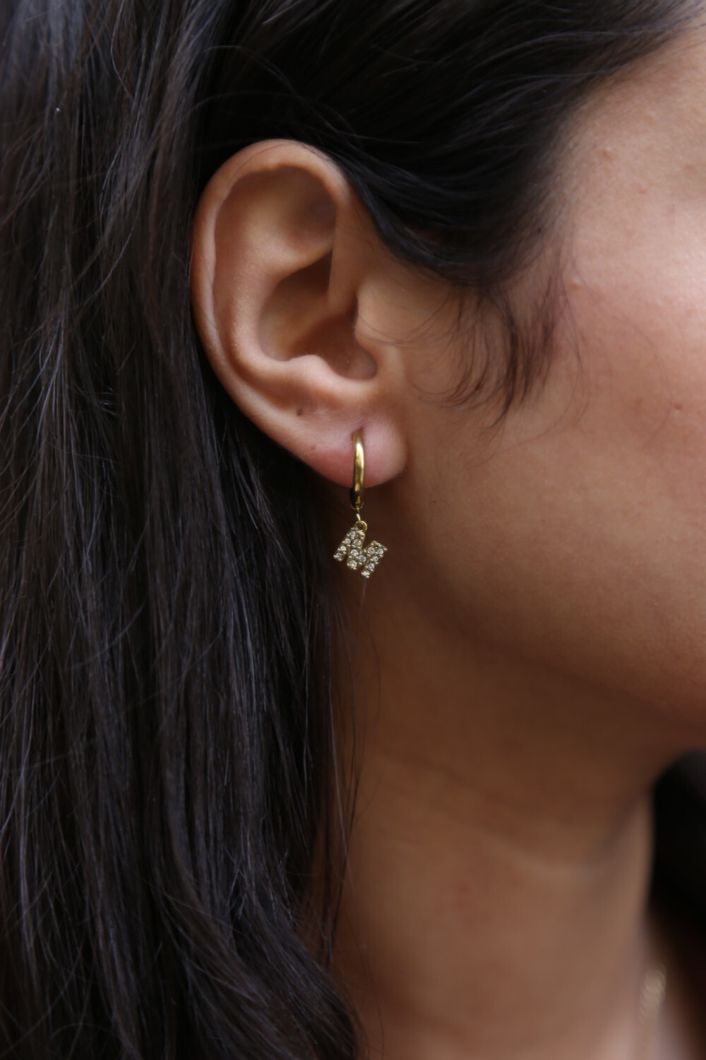 Wholesaler MAISON OKAMI - Hoop Earrings with Letter Pendant Set with Zirconium