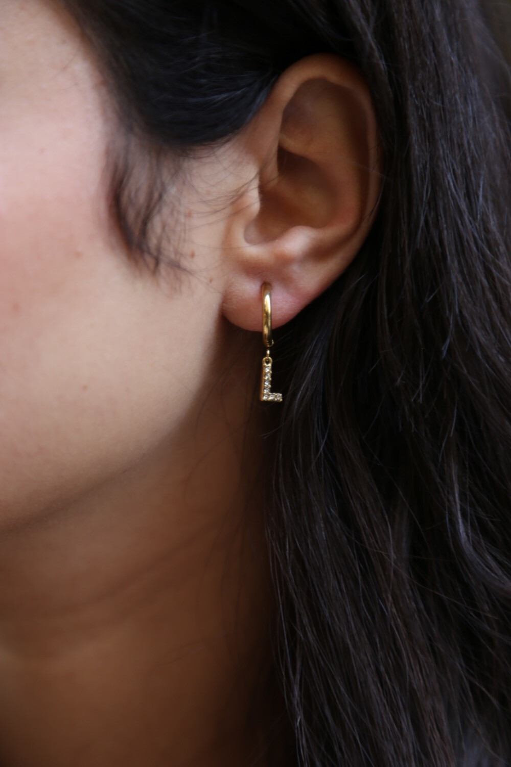 Wholesaler MAISON OKAMI - Hoop Earrings with Letter Pendant Set with Zirconium