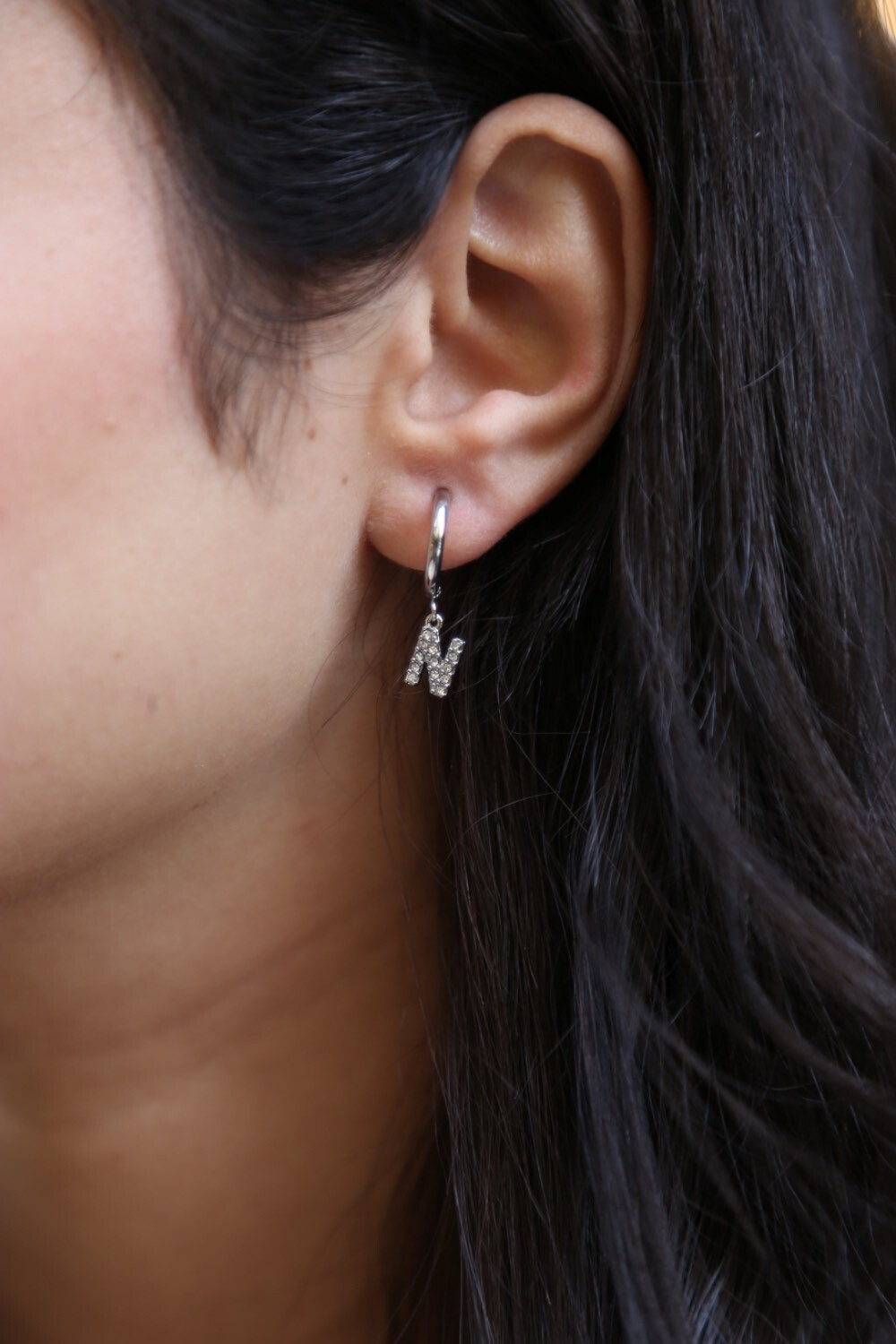 Wholesaler MAISON OKAMI - Hoop Earrings with Letter Pendant Set with Zirconium