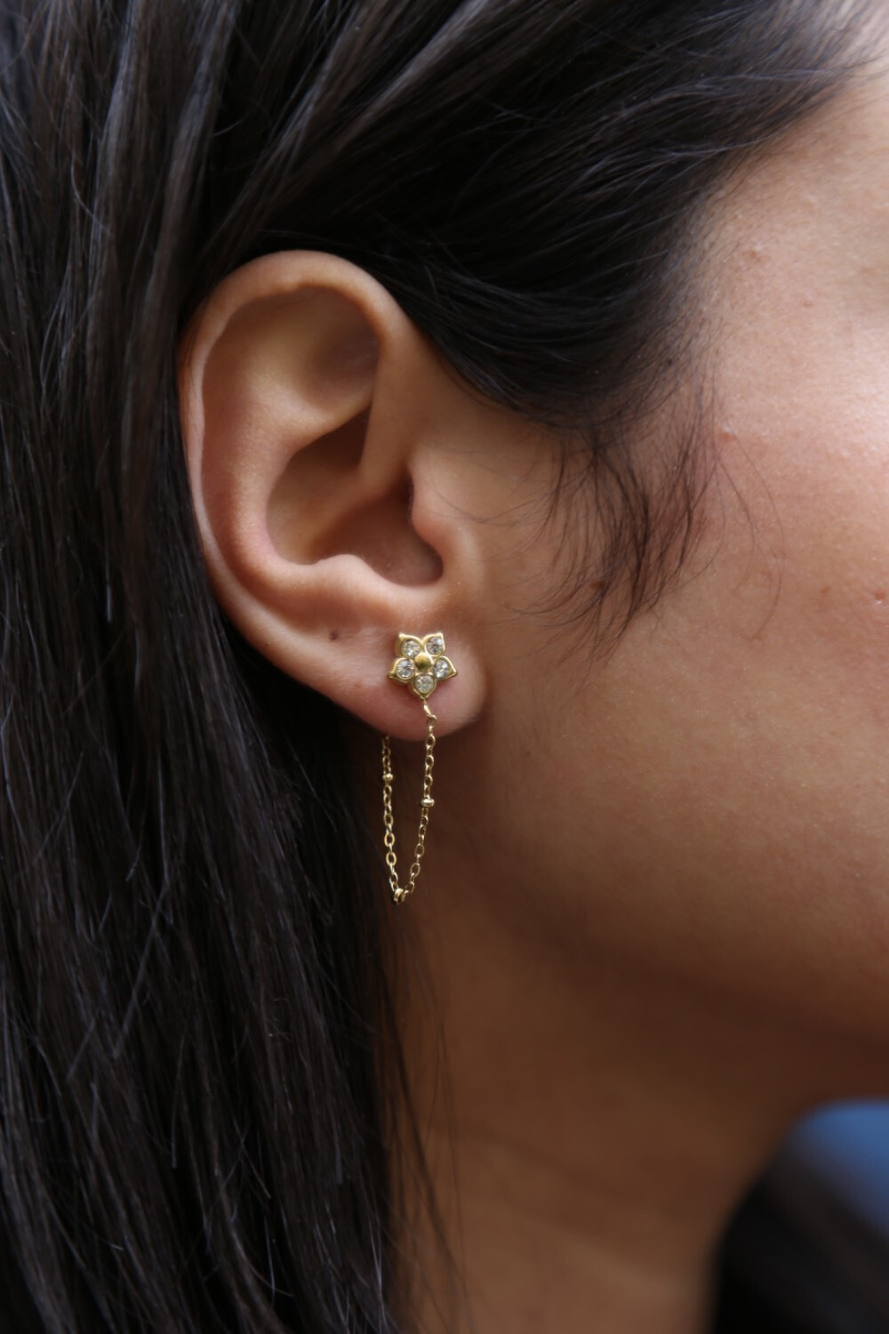 Grossiste MAISON OKAMI - Boucles d’oreilles chaîne florale en zircon