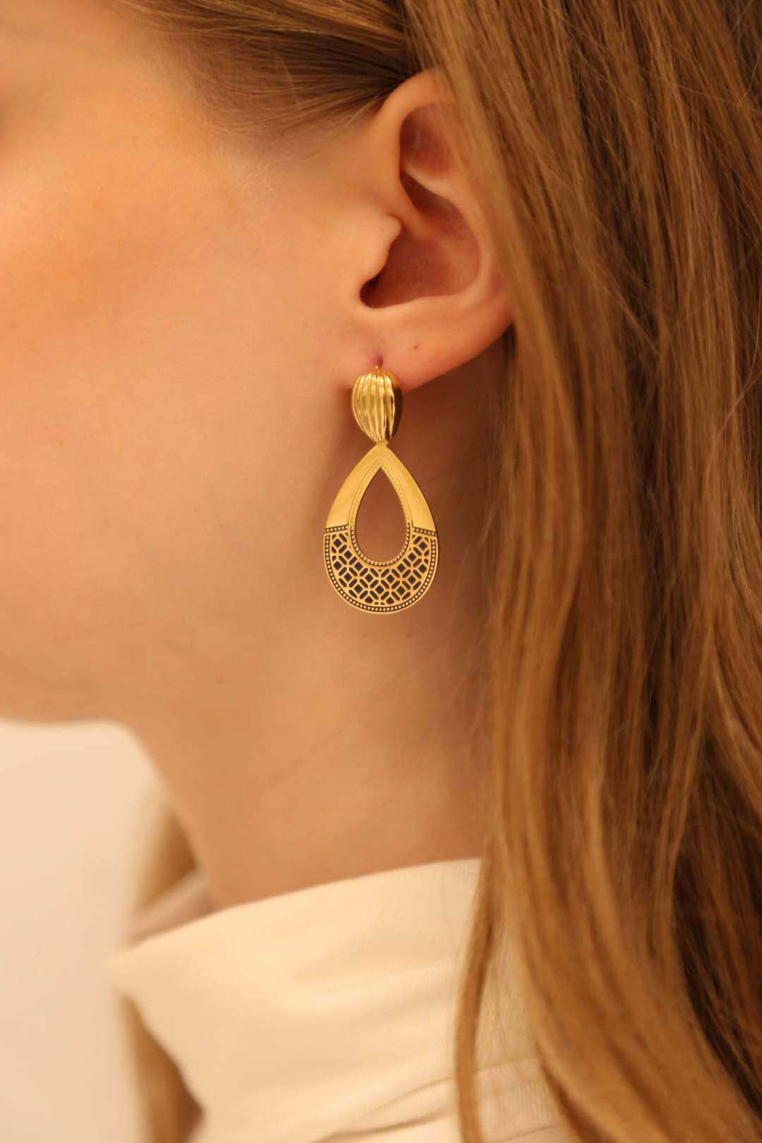 Wholesaler MAISON OKAMI - Stainless steel teardrop earrings with patterns