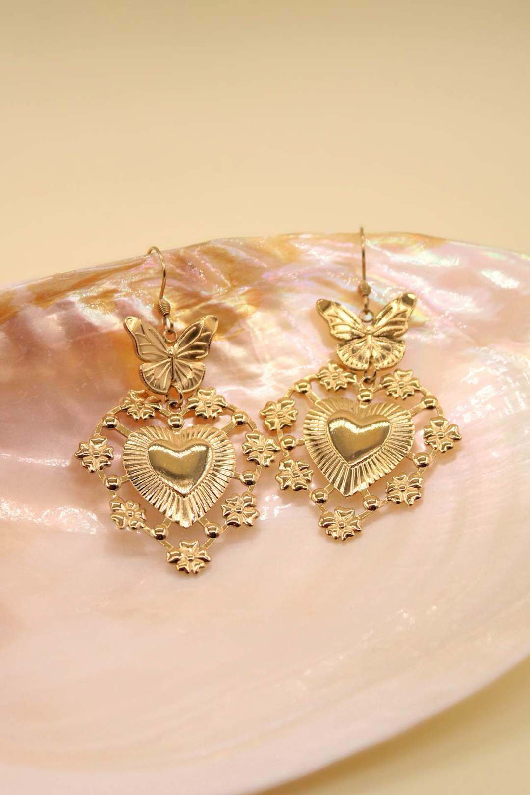 Wholesaler MAISON OKAMI - Stainless steel butterfly heart earrings