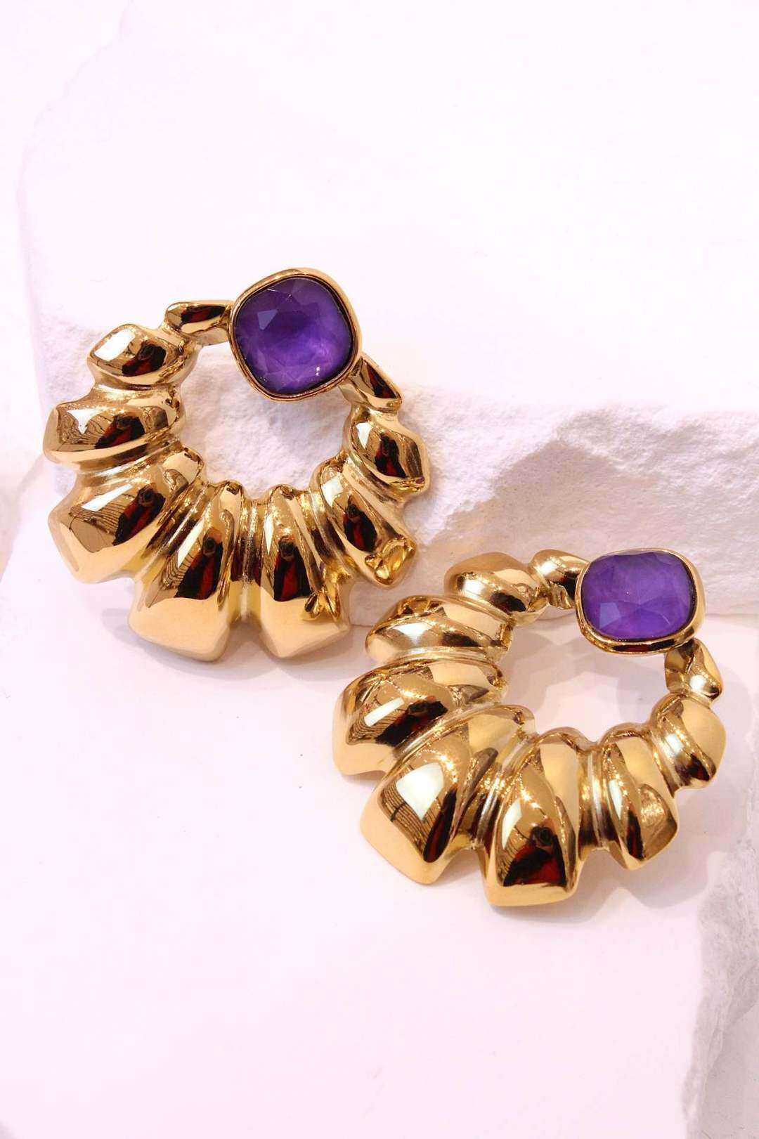 Wholesaler MAISON OKAMI - Stainless steel earring with wavy pattern and natural stone