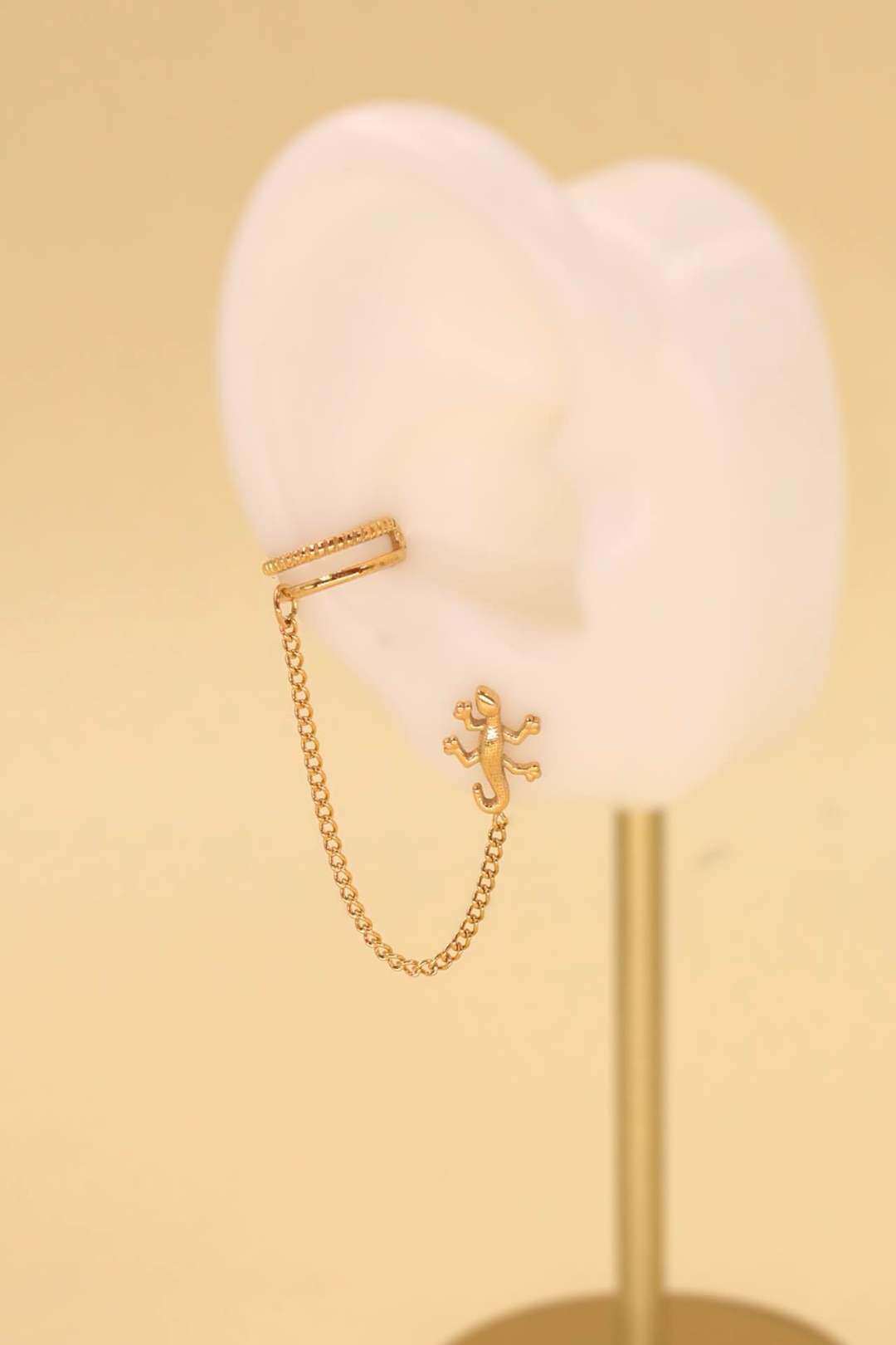 Wholesaler MAISON OKAMI - Stainless steel lizard earring with elegant chain