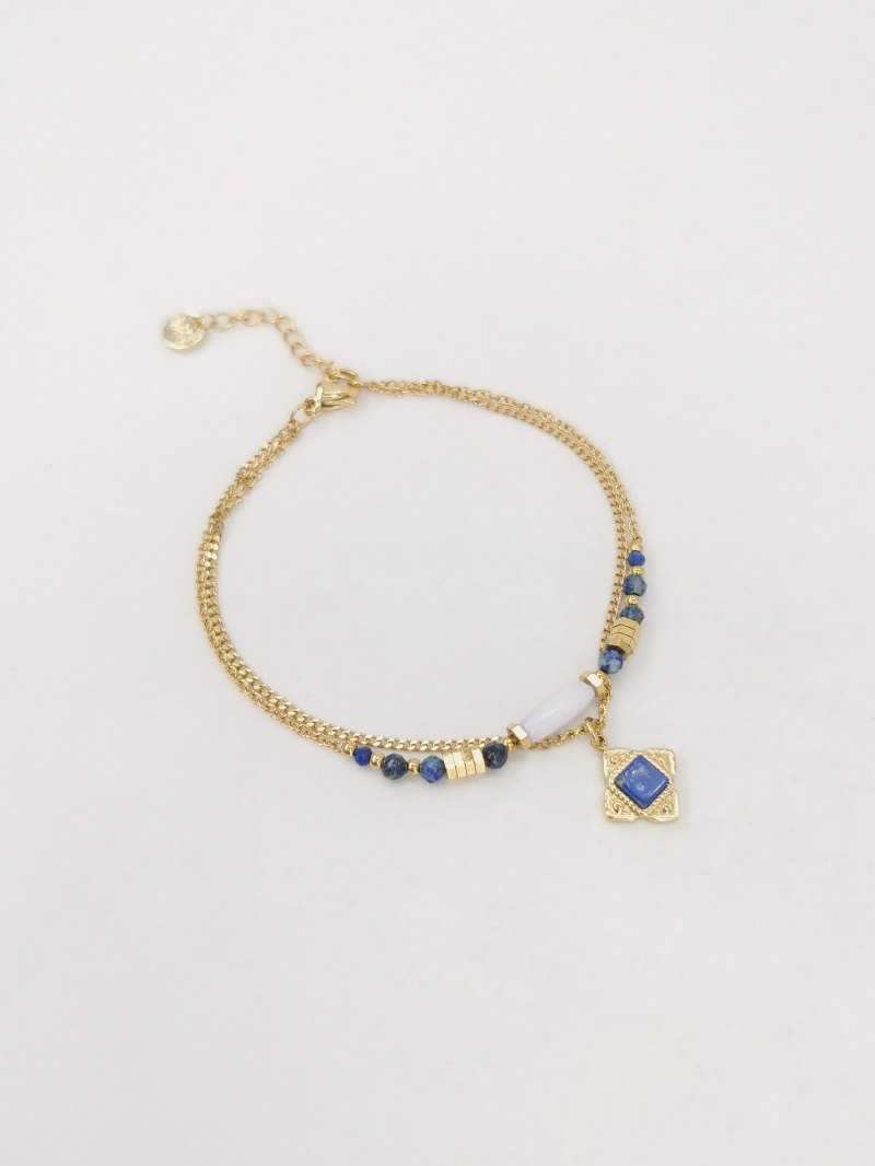 Grossista MAISON OKAMI - Bracciale doppio giro in acciaio inossidabile con pendente quadrato