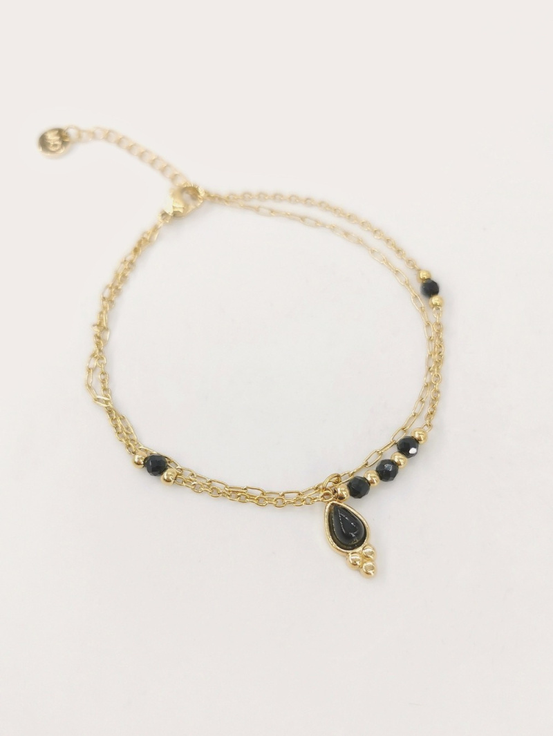 Grossista MAISON OKAMI - Bracciale Doppia Catena con Pietre Naturali e Pendente a Goccia