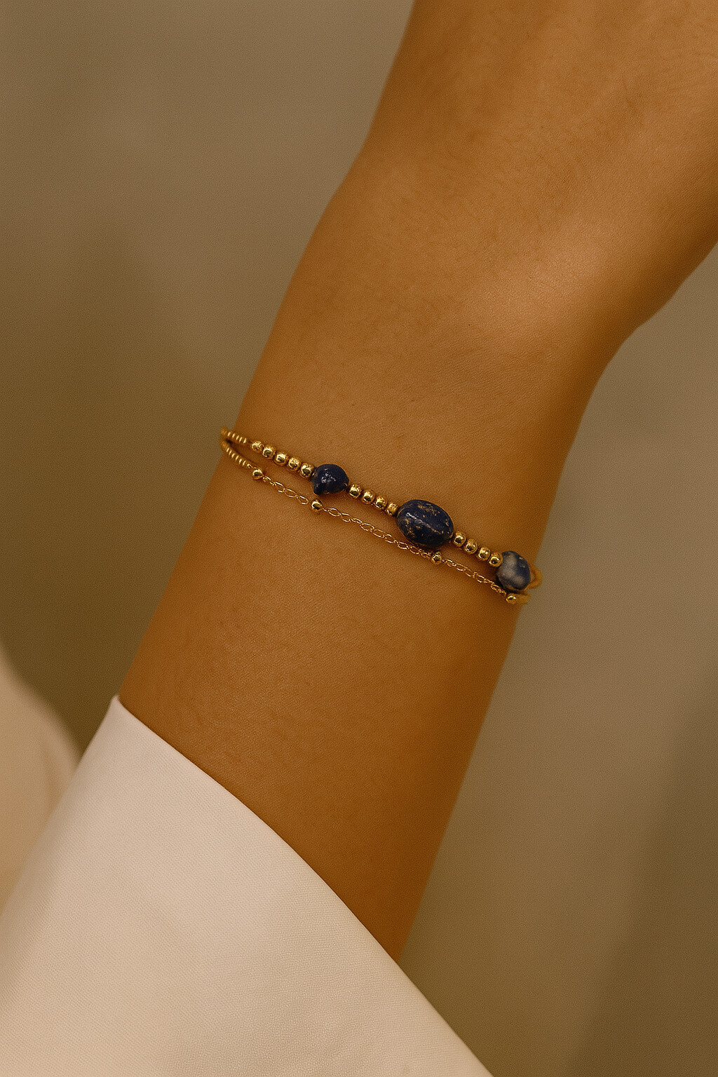 Wholesaler MAISON OKAMI - Double row gold bracelet with natural beads