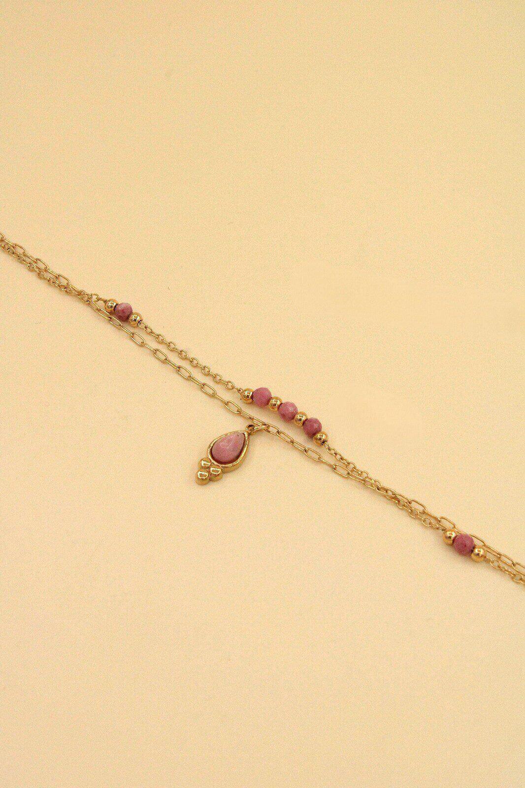 Wholesaler MAISON OKAMI - Double Chain Bracelet with Natural Stones and Drop Pendant