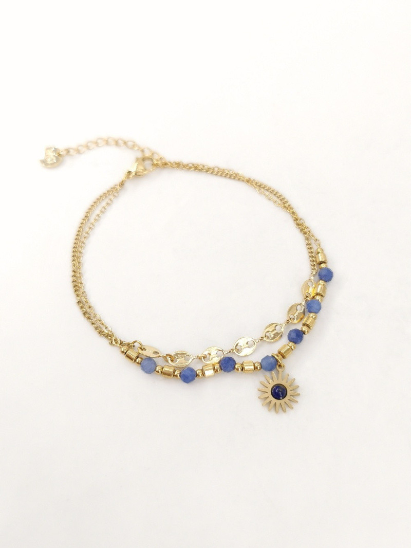 Wholesaler MAISON OKAMI - Double Row Bracelet with Natural Stones and Sun Pendant.