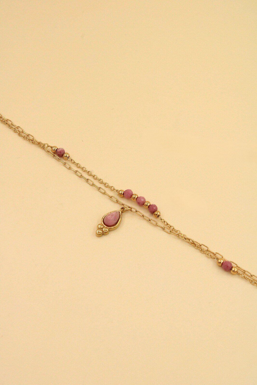 Wholesaler MAISON OKAMI - Double Chain Bracelet with Natural Stones and Drop Pendant