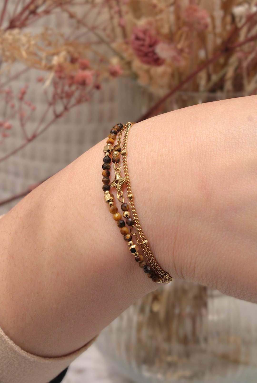 Wholesaler MAISON OKAMI - Natural Stone Bracelet with Gold Links