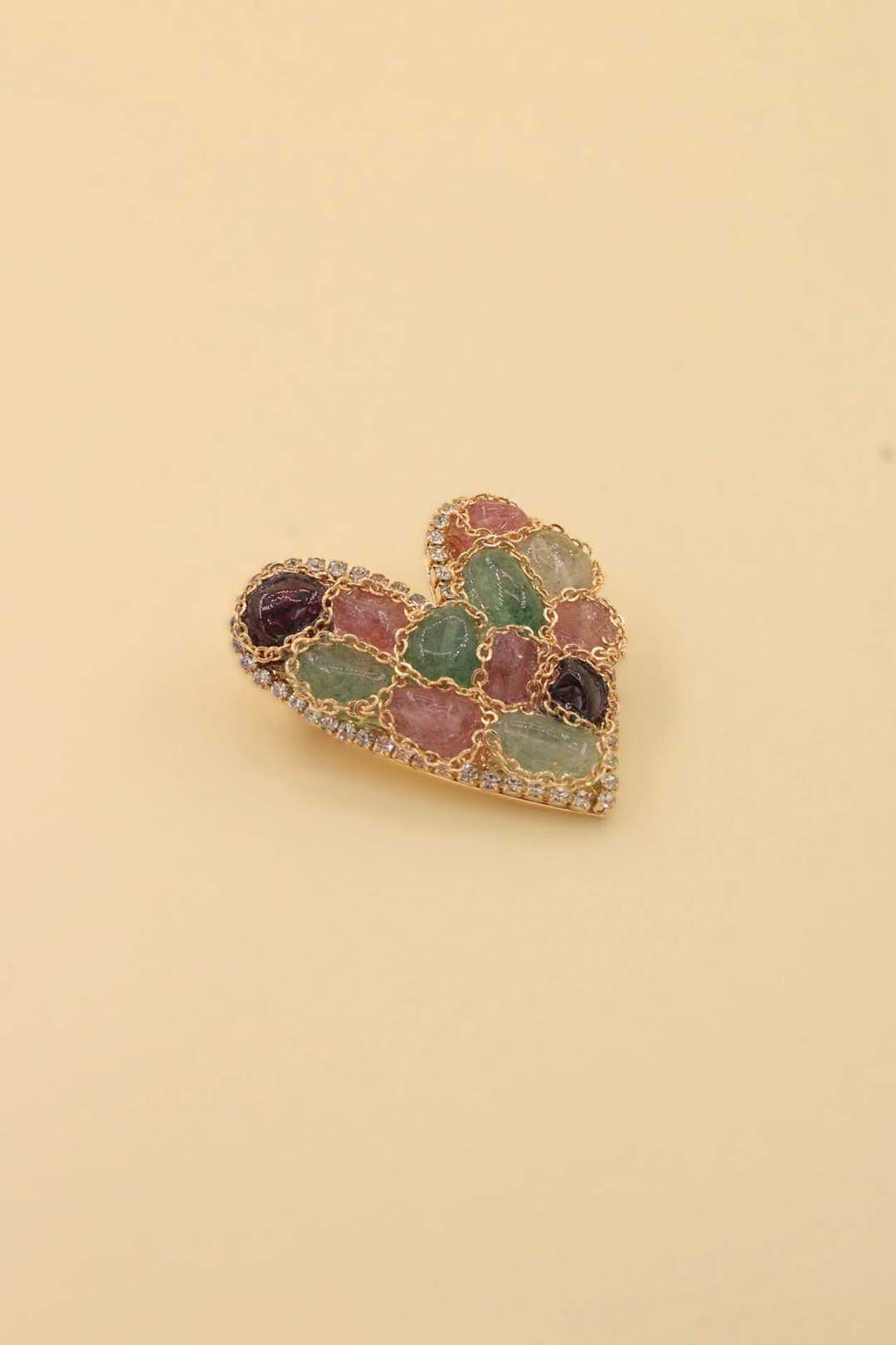 Wholesaler MAISON OKAMI - Heart brooch with natural stones in stainless steel