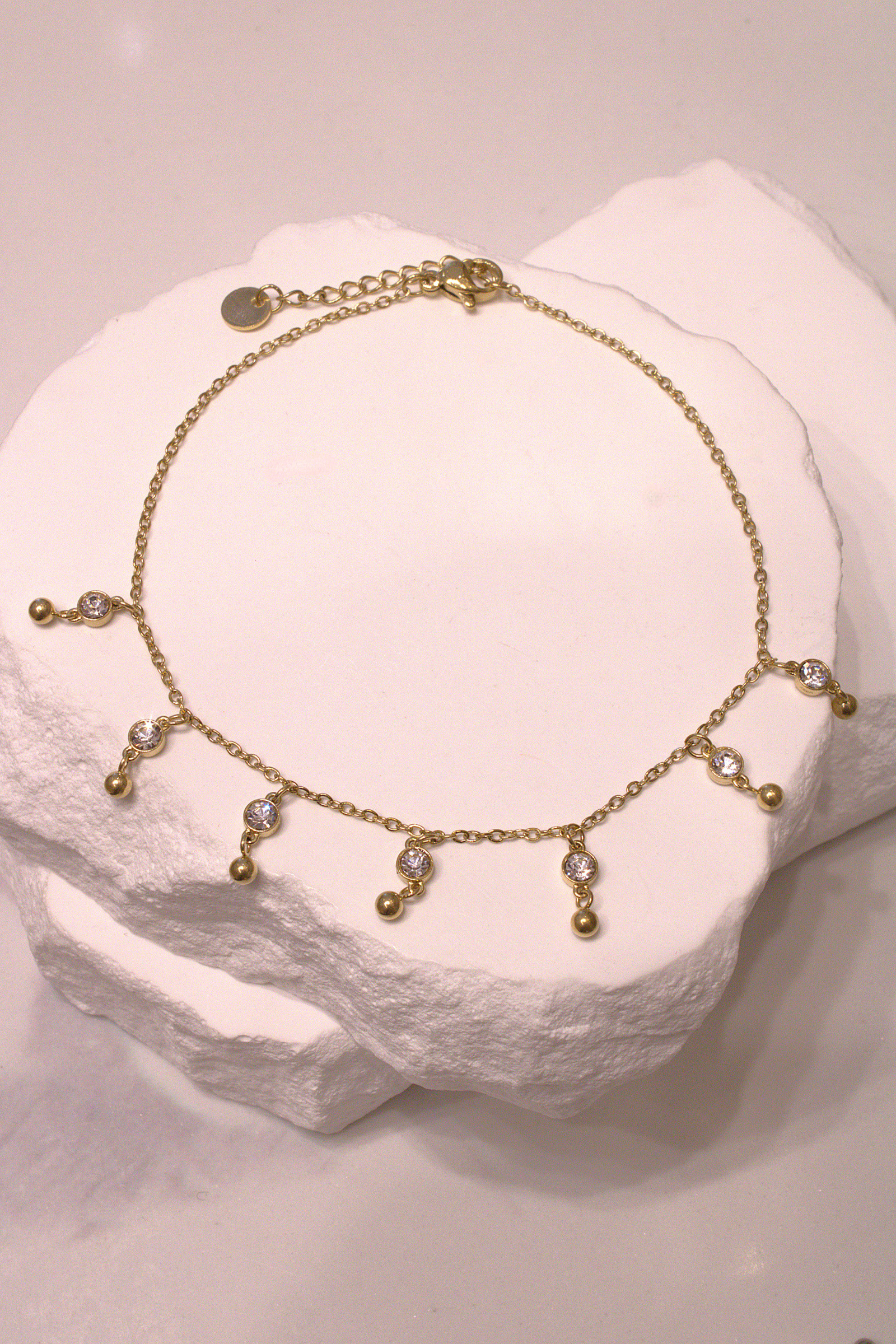 Wholesaler MAISON OKAMI - Ankle chain with round pendants and sparkling zircon