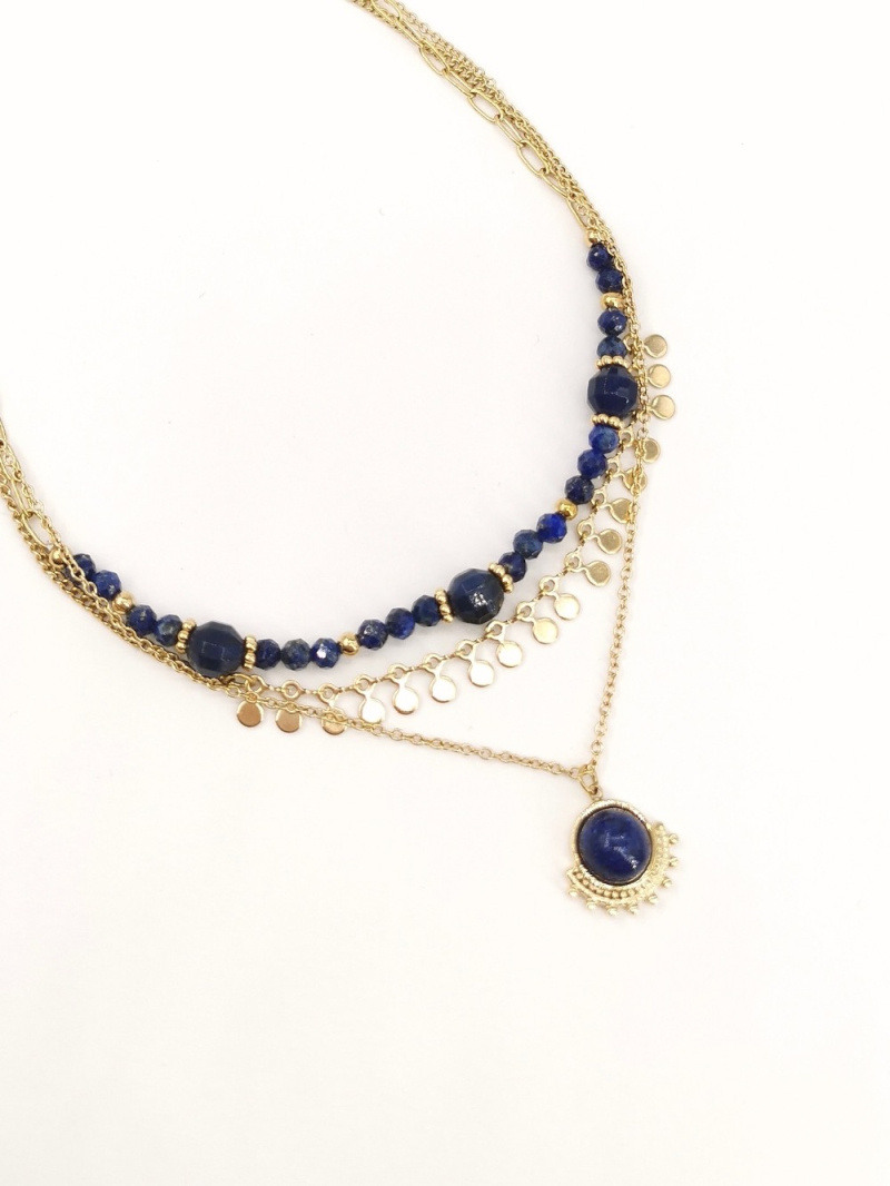 Wholesaler MAISON OKAMI - Triple Row Necklace with Natural Stones and Round Pendant
