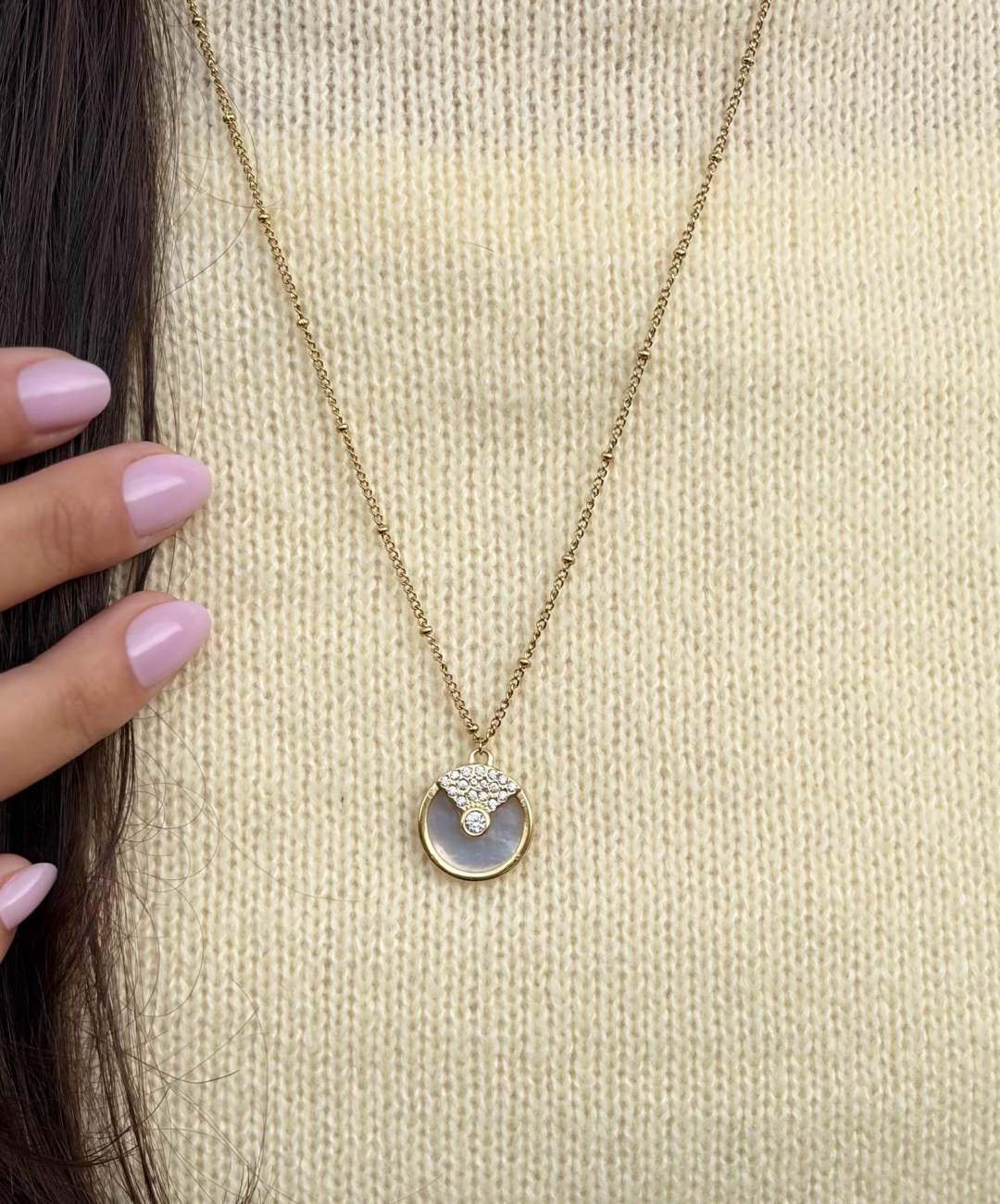 Wholesaler MAISON OKAMI - Mid-length Stainless Steel Necklace with Circular Pendant and Sparkling Details